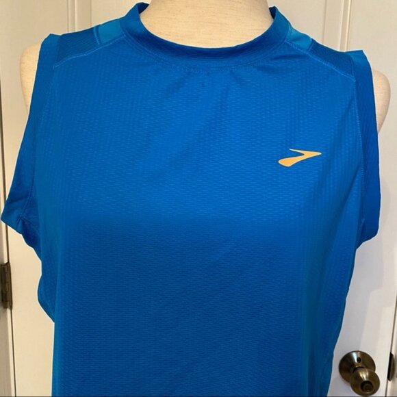 BROOKS TOP SLEEVELESS TANK BLUE STRETCH CREW NECK ACTIVE SIZE L - Picture 2 of 8